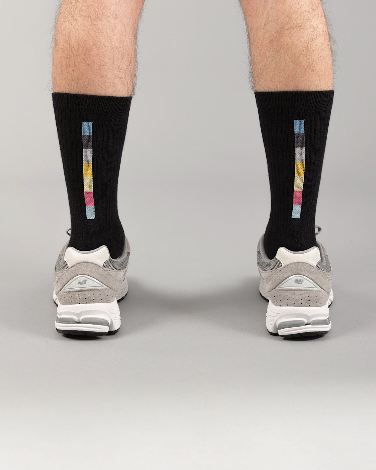 有機彩條 中筒襪｜曜黑色