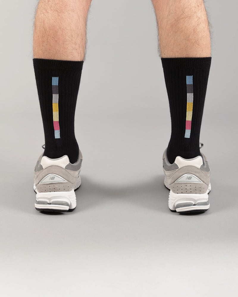 有機彩條 中筒襪｜曜黑色