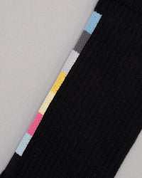 有機彩條 中筒襪｜曜黑色