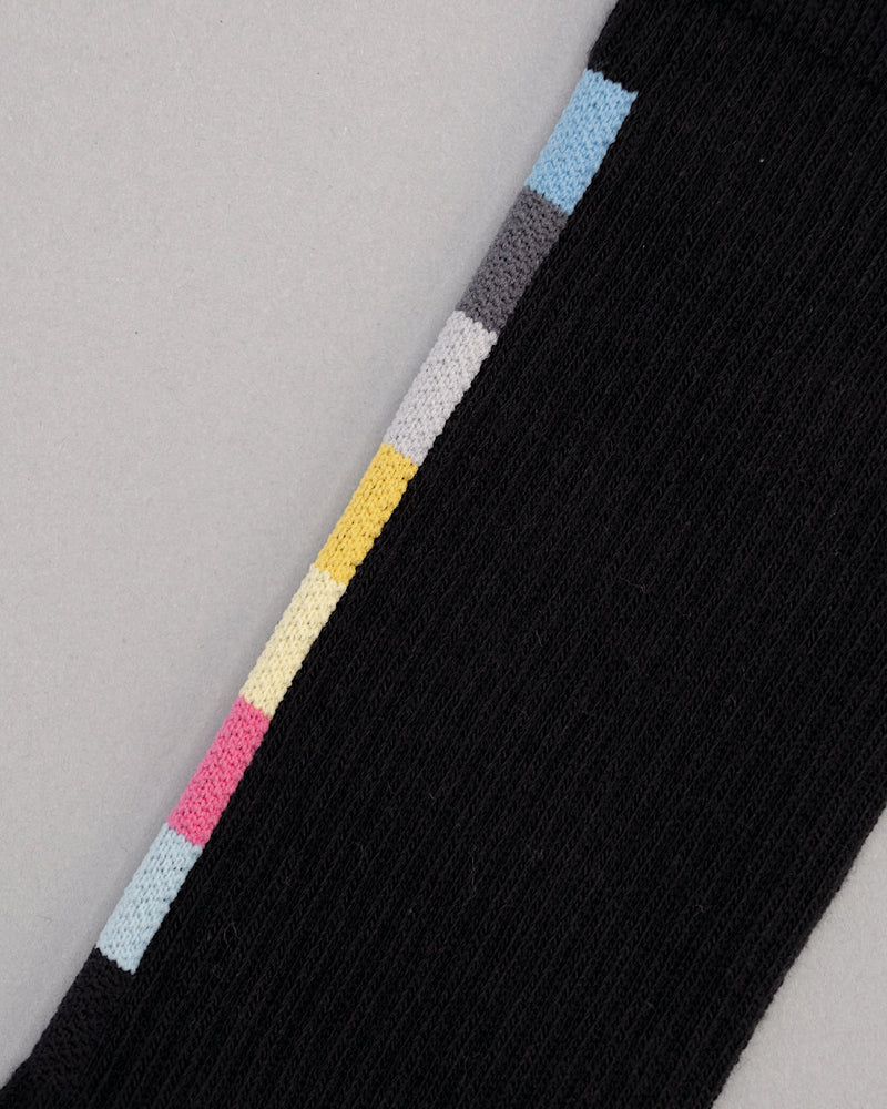 有機彩條 中筒襪｜曜黑色