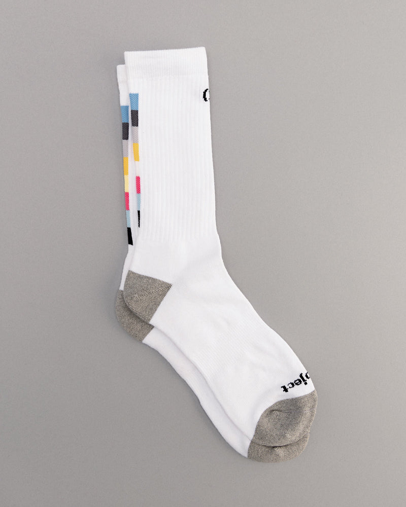 有機彩條中筒襪｜純白色