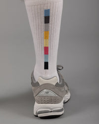 有機彩條中筒襪｜純白色