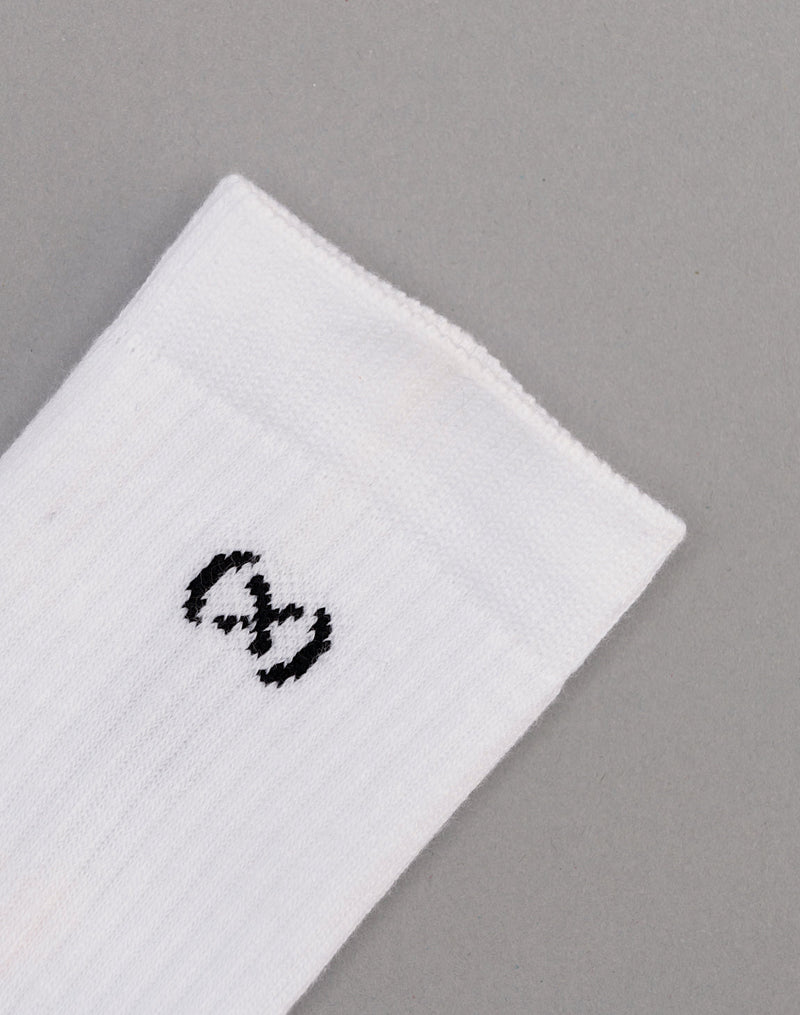 有機彩條中筒襪｜純白色