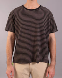 經典條紋短袖上衣｜灰／螢光黃