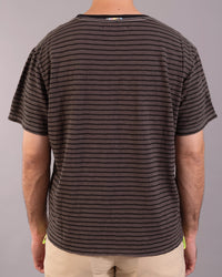 經典條紋短袖上衣｜灰／螢光黃