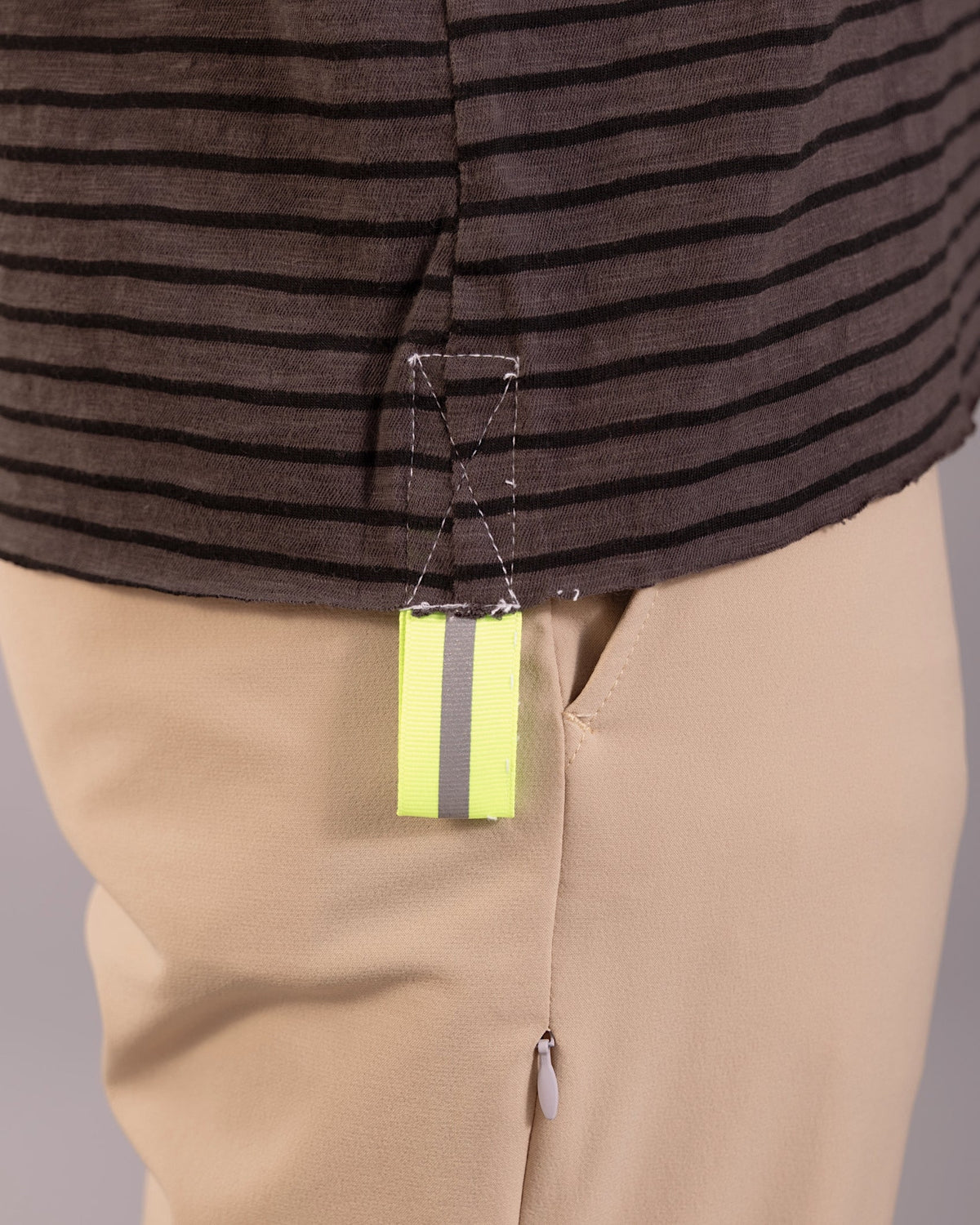 經典條紋短袖上衣｜灰／螢光黃