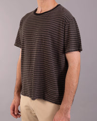 經典條紋短袖上衣｜灰／螢光黃