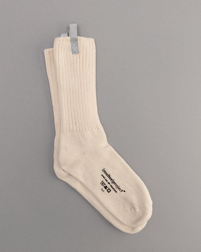 反光有機棉中筒襪｜米白色