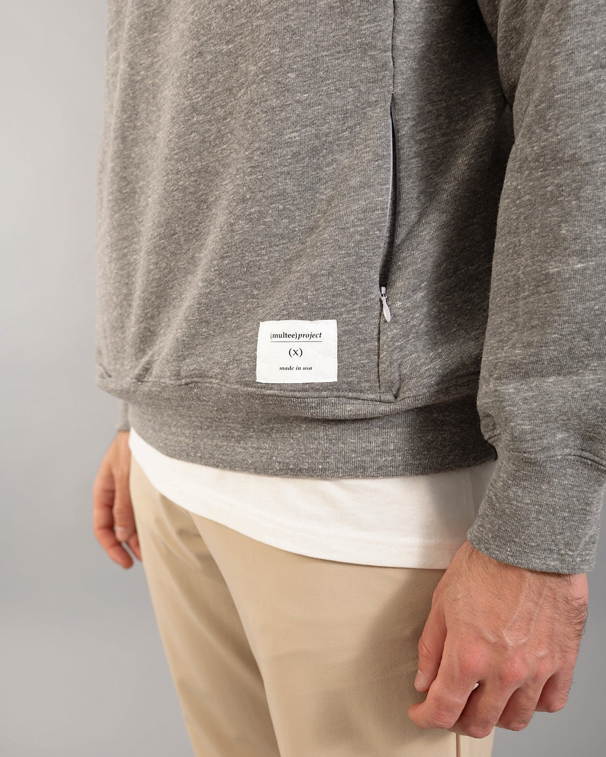 經典三纖混紡套頭上衣｜麻灰 / 螢光黃